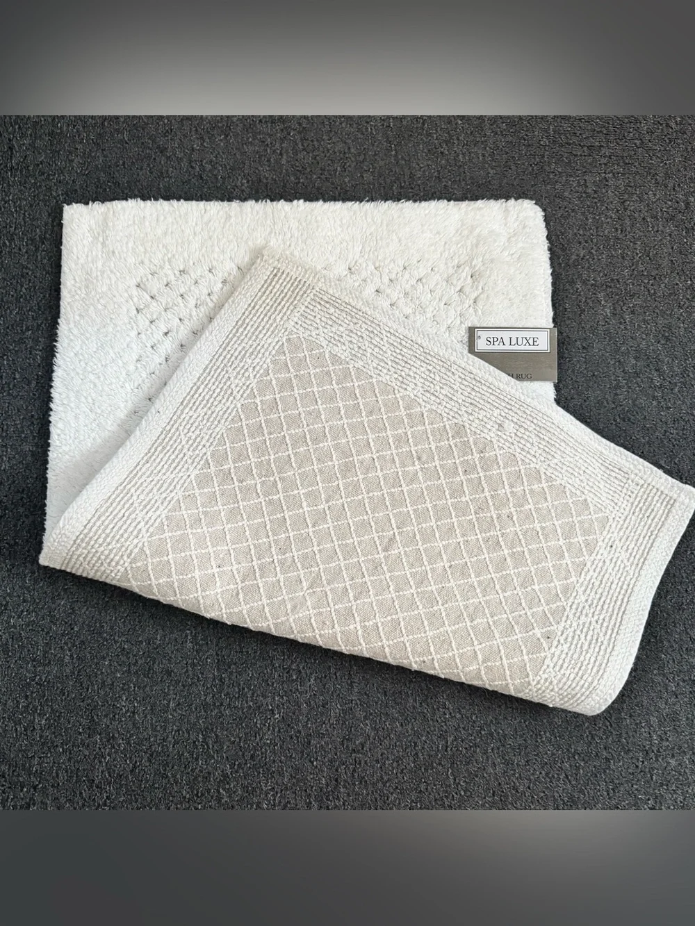 Spa Luxe Cotton Waffle Bath Rug Non-Skid Ivory 18 x 28 NWT